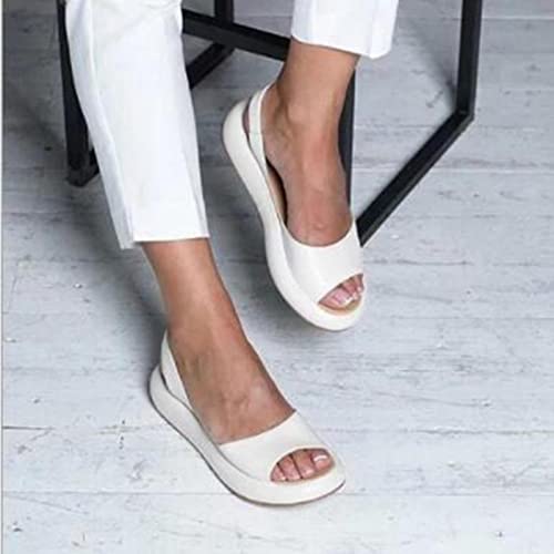 Neue Frauen lässig Sandalen Mode Fisch Mund niedrig Absatz Sandalen Bequeme Plattform Solid Color Beach Schuhe Sandalie Sandalie-White,40 von CAIAO