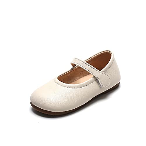 CAIJ Ballerinas für Kleinkinder Mädchen Slip On Schuluniform Schuhe Kinder Mary Jane Schuhe mit Riemen Beige von CAIJ