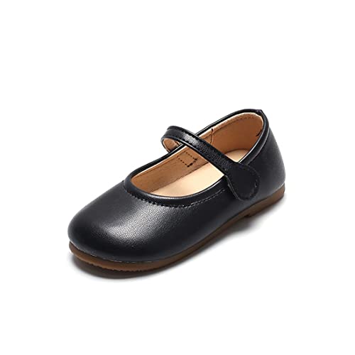 CAIJ Ballerinas für Kleinkinder Mädchen Slip On Schuluniform Schuhe Kinder Mary Jane Schuhe mit Riemen Schwarz von CAIJ