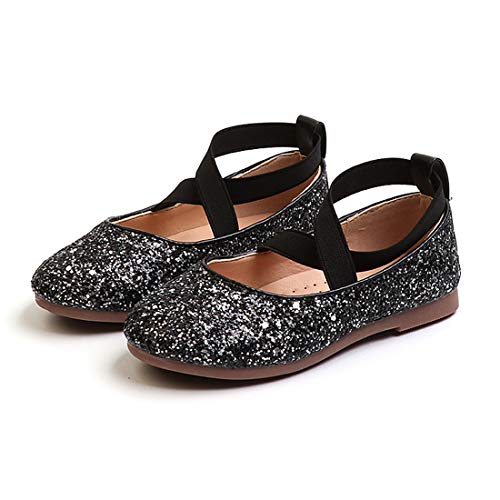 CAIJ Glitter Ballerinas für Mädchen Kleinkinder Kinder Pailletten Slip On Prinzessin Hochzeit Party Kleid Schuhe Schwarz von CAIJ