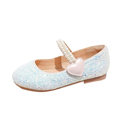 CAIJ Glitter Ballerinas für Mädchen Perlenriemen Princess Dress Schuhe Sparkly Pailletten Ballerinas Pink & Blue von CAIJ