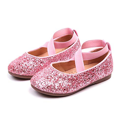 CAIJ Glitzernde Ballerinas für Mädchen, Kleinkinder, Kinder, Pailletten, zum Hineinschlüpfen, Prinzessin, Hochzeit, Party, Kleid, Schuhe, Rosa von CAIJ