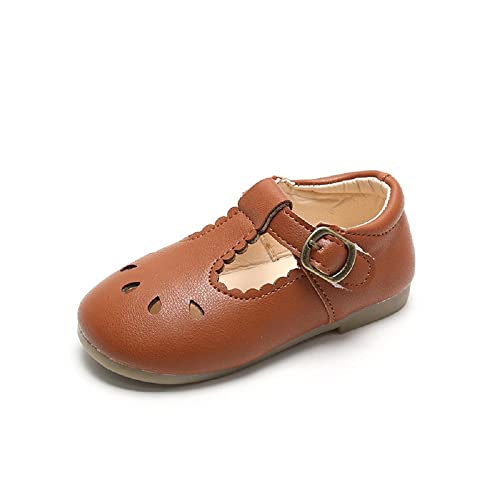 CAIJ Infant Baby Mary Jane Schuhe T-Strap Leder Flats für Mädchen Kleinkind rutschfeste Gummisohle Wanderschuhe braun von CAIJ