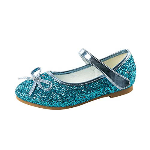 CAIJ Kleine Kinder Mary Jane Ballerinas Glitter Bow Ballettschuhe Mädchen Prinzessin Blumenmädchen Schuhe mit Riemen Blau von CAIJ