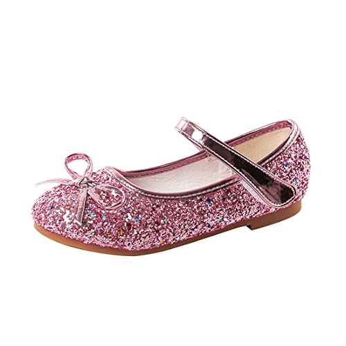 CAIJ Kleine Kinder Mary Jane Ballerinas Glitzerschleife Ballettschuhe Mädchen Prinzessin Blumenmädchen Schuhe mit Riemen Rosa von CAIJ