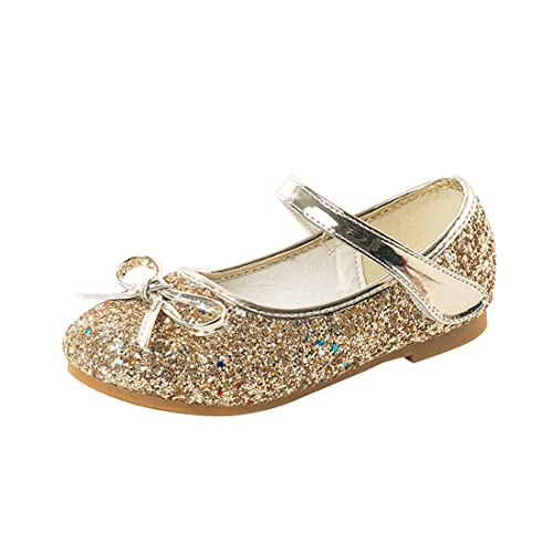 CAIJ Mädchen Glitter Ballerina Schuhe Pailletten Flache Mary Jane Schuhe Prinzessin Ballerinas Kleinkind Funkelnde Partykleid Schuhe Gold von CAIJ