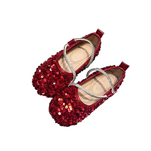 CAIJ Pailletten Ballerina Schuhe Glitzer Ballett Flats für Mädchen Prinzessin Kleid Schuhe Sparkle Mary Jane Schuhe Rot von CAIJ