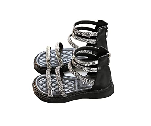 Gladiator-Sandalen mit Glitzer für Kinder, Riemchensandalen mit Strass für Mädchen, offene Zehen, Sommerwohnungen, schwarz von CAIJ