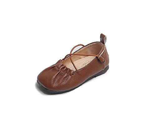 Kleine Kinder Kleinkind Ballerinas Slip On Criss Cross Ballerina Schuhe für Mädchen Rüschen Lederschuhe Braun von CAIJ