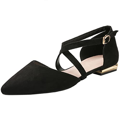 Spitze Zehe Mary Jane Pumps Sexy Strappy Ballett Flats Wildleder Closed Toe Kleid Sandalen für Frauen Schwarz von CAIJ