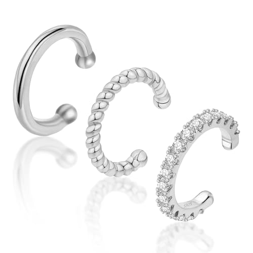 3 Stück Ear Cuff für Damen Ohrmanschette Ohrringe 14K Gold Earcuffs Fake Helix Knorpel Ohrklemme Mit Geschenkbox (Silber) von CAIKAILIOR