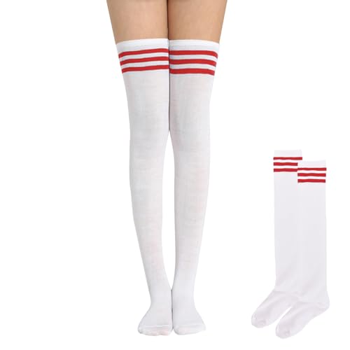 Overknees Strümpfe Damen,Kniestrümpfe Damen Karneval,Cheerleader Socken,Strümpfe Mit Rot Gestreifte Overknee,Halloween Karneval Socken Overknees Ringelstrümpfe,für Urlaubskleidung Und Alltagskleidung von CAIKAILIOR