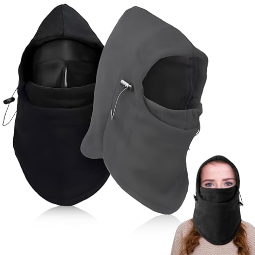 2 Stück Balaclava Gesichtsmaske, Winddichte Vollgesichtsmaske, Verstellbare Skimaske, Motorrad- und Fahrrad Maske, Warme Sturmhaube für Winter Sport und Outdoor, Unisex und Universalgröße,Schwarz+Grau von CAILI