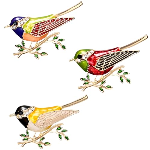 Bird Brooch,Multi-Color Delicate Brooch, Hochwertige Zweige Malerei öl Tierlegierung Schmuck Punkt Bohrer Schönen Pin,Perfect Ornament for Women and Men (3 Pcs) von CAILI