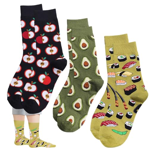 CAILI 3 Paar Avocado Socken,Damen Lustige Bunte Socken,Socken Fruechte Damen,Durchschnittsgröße,Fun Gemusterte Muster Socken,Mehrfarbig,Klassisch als Geschenk von CAILI