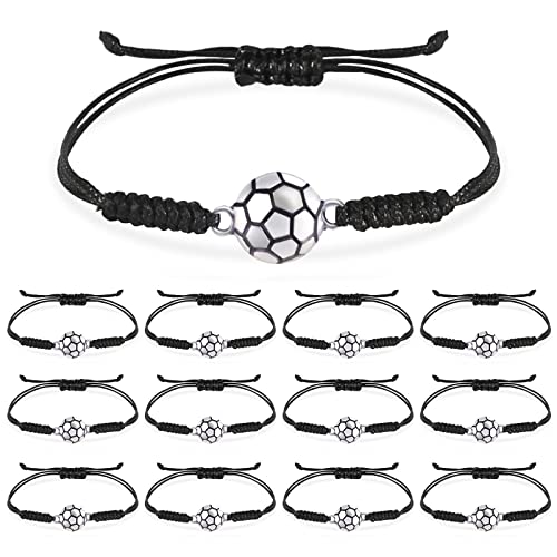 CAINCAY Fußball Armband 12 Stück Verstellbar, Schnur Sport Gewebtes Armband, 2024 Party Mitgebsel Freundschaftsarmband für Feiern Kindergeburtstag von CAINCAY