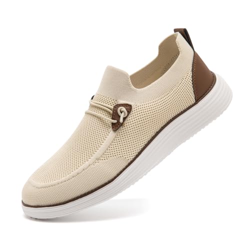 CAIQDM Bequeme nackte Slip-On-Loafer für Herren hautfreundliche rutschfeste Innensohlen Walking-Freizeitschuhe Retro-Mode leichte und atmungsaktive Outdoor-Fitness-Joggingschuhe Beige EU 46 von CAIQDM