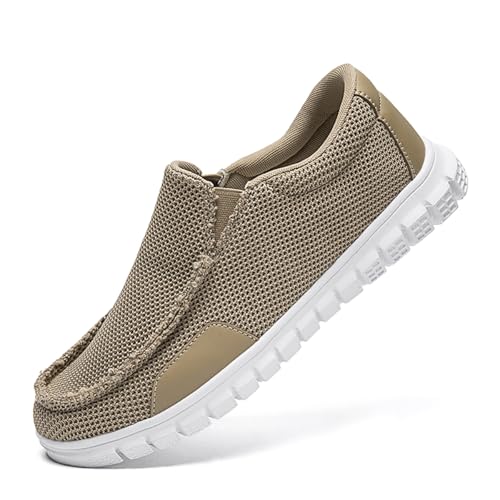 CAIQDM Bequeme nackte Slip-On-Loafer für Herren hautfreundliche rutschfeste Innensohlen Walking-Freizeitschuhe Retro-Mode leichte und atmungsaktive Outdoor-Fitness-Joggingschuhe Braun EU 46 von CAIQDM