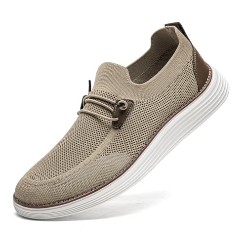 CAIQDM Bequeme nackte Slip-On-Loafer für Herren hautfreundliche rutschfeste Innensohlen Walking-Freizeitschuhe Retro-Mode leichte und atmungsaktive Outdoor-Fitness-Joggingschuhe Braun EU 47 von CAIQDM