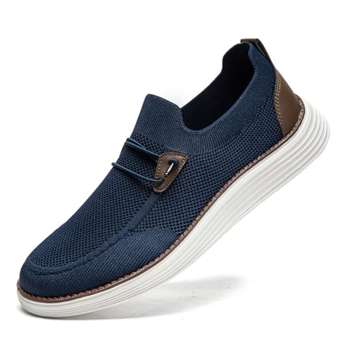 CAIQDM Bequeme nackte Slip-On-Loafer für Herren hautfreundliche rutschfeste Innensohlen Walking-Freizeitschuhe Retro-Mode leichte und atmungsaktive Outdoor-Fitness-Joggingschuhe Dunkelblau EU 41 von CAIQDM