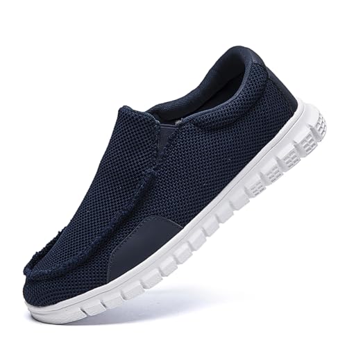 CAIQDM Bequeme nackte Slip-On-Loafer für Herren hautfreundliche rutschfeste Innensohlen Walking-Freizeitschuhe Retro-Mode leichte und atmungsaktive Outdoor-Fitness-Joggingschuhe Dunkelblau EU 42 von CAIQDM