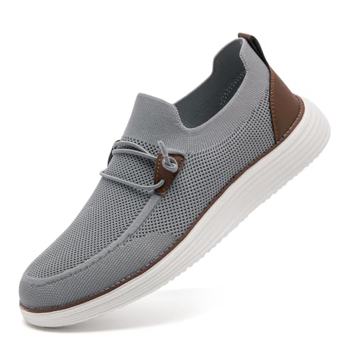 CAIQDM Bequeme nackte Slip-On-Loafer für Herren hautfreundliche rutschfeste Innensohlen Walking-Freizeitschuhe Retro-Mode leichte und atmungsaktive Outdoor-Fitness-Joggingschuhe Hellgrau EU 44 von CAIQDM