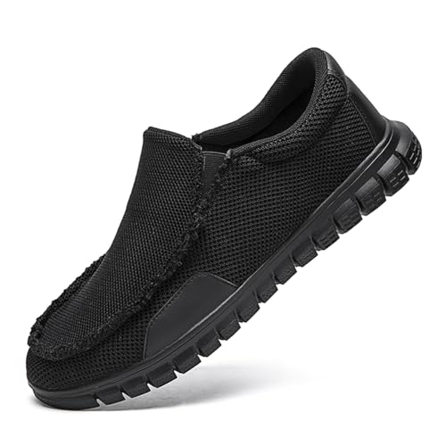 CAIQDM Bequeme nackte Slip-On-Loafer für Herren hautfreundliche rutschfeste Innensohlen Walking-Freizeitschuhe Retro-Mode leichte und atmungsaktive Outdoor-Fitness-Joggingschuhe Schwarz EU 45 von CAIQDM