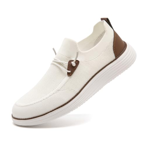 CAIQDM Bequeme nackte Slip-On-Loafer für Herren hautfreundliche rutschfeste Innensohlen Walking-Freizeitschuhe Retro-Mode leichte und atmungsaktive Outdoor-Fitness-Joggingschuhe Weiß EU 44 von CAIQDM