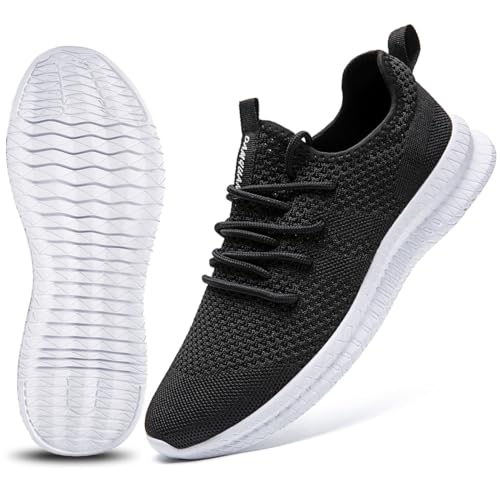 CAIQDM Damen Laufschuhe Slip-on Walking Sneakers Leichte Atmungsaktive Turnschuhe Tennis Schuhe, schwarz / weiß, 38.5 EU von CAIQDM