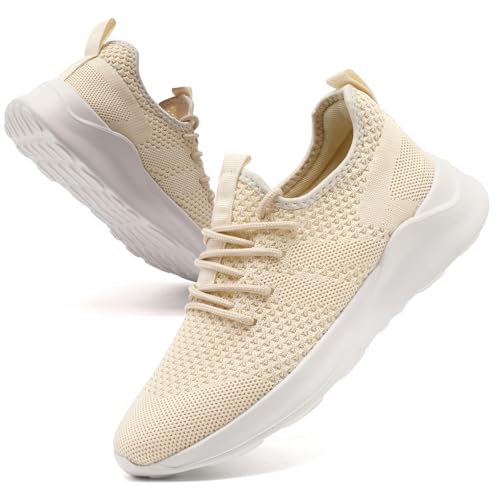 CAIQDM Damen Turnschuhe Sneaker Schuhe Damen Sportschuhe Laufschuhe Tennisschuhe Outdoor Running Damen Walkingschuhe Straßenlaufschuhe rutschfest Atmungsaktiv Leichtgewichts Hellbeige 40 von CAIQDM