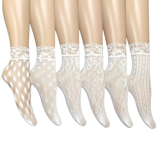 CAIRF 6 Paar Damen Vintage Spitzen Socken - Durchsichtige Fischernetz, Lolita Kurze, Gothic Mesh Cut-Out Strümpfe - Hohe Elastizität Gedruckt CAIRF 6 Paar Damen Vintage Spitzen Socken - Durchsichtige Fischernetz, Lolita Kurze, Gothic Mesh Cut-Out Strümpfe - Hohe Elastizität Gedruckt von CAIRF