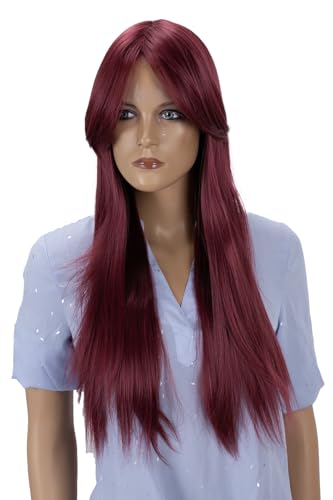 CAISHA 70cm Perücke Kiara Fasching Karneval Cosplay Party Perücke Kiara Langhaar Bordeauxrot PHK6 von CAISHA