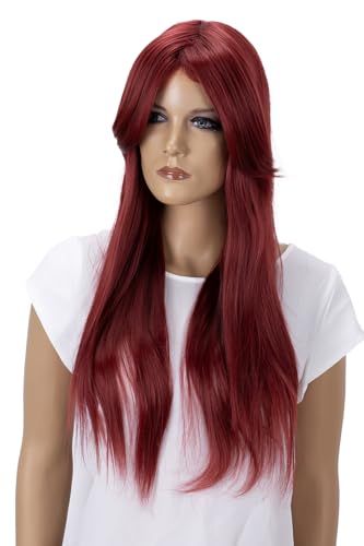 CAISHA 70cm Perücke Kiara Fasching Karneval Cosplay Party Perücke Kiara Langhaar Burgunderrot PHK28 von CAISHA