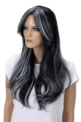 CAISHA 70cm Perücke Kiara Fasching Karneval Cosplay Party Perücke Kiara Langhaar Schwarz Weiß PHK10a von CAISHA