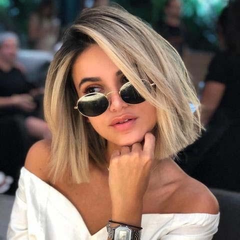 Kurze Ombre Blonde Bob-Perücke for Frauen, gerade Bob-Perücken, synthetische hitzebeständige Haarperücke, natürliche modische farbige Perücken for den täglichen Party-Cosplay-Look von CAIYONG