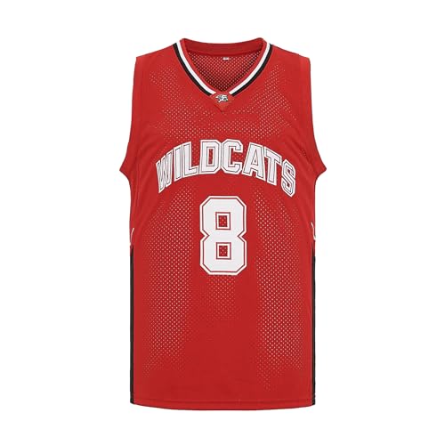 CAIYOO Herren Wildcats High School Jersey 14 Troy Bolton 8 Chad Danforth Basketballtrikot, 8 Rot, 3X-Groß von CAIYOO