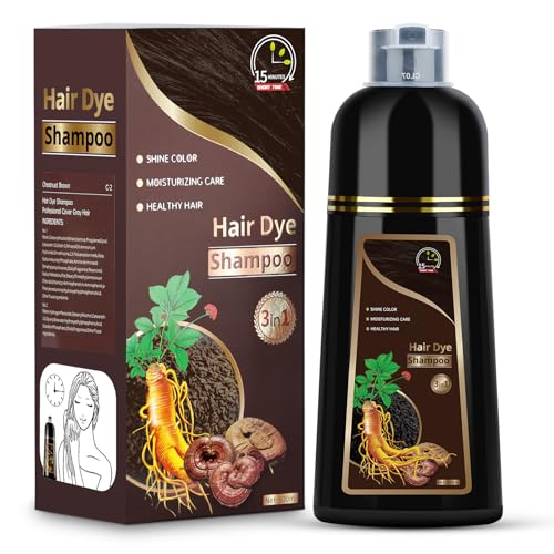CAJPK Haarfärbe-Shampoo für graues Haar, Shampoo auf Kräuterbasis, 3-in-1 Haarfarbe für Frauen und Männer, Haarfärbe-Shampoo, 500 ml (Kastanienbraun) von CAJPK