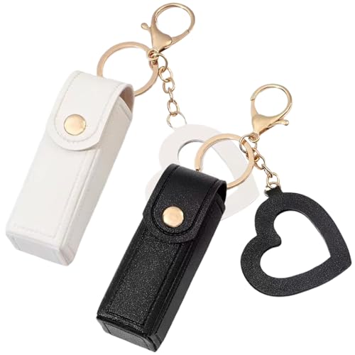 Lippenstift Case 2pcs Lippenstifthalter mit herzförmigen Spiegeln PU Lippenbalsam Keyring -Ärmel tragbarer kleiner Lippenstift für Frauen Mädchen Geschenk Schwarz -Weiß -Lippenstiftkoffer mit Spiegel von CAKEEYUM