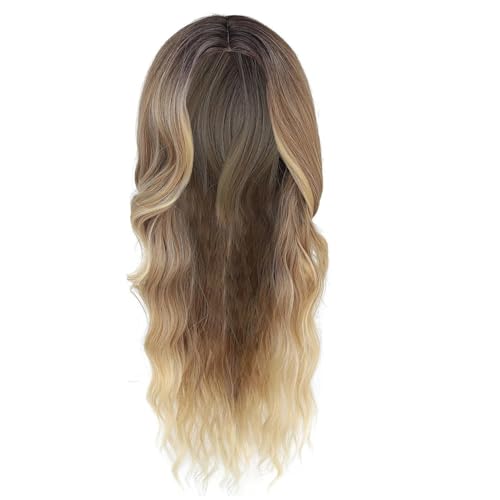 Perücken für Frauen 24 in langer welliger Perücke mit Highlights mittleren Teils lockiger Haar -Haar - -Hitzeresistent synthetischer Perücke für Dating, täglicher Gebrauch, Reisen (Ombre Blonde) von CAKEEYUM