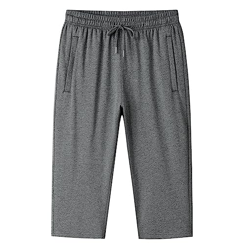 3/4 Hose Herren Sommer Dünnschliff Hose Capri Einfachheit Einfarbig Sport Short Herren Atmungsaktiv Casual Short Mit Taschen Laufshorts Herren B-Dark Grey XL von CAKERS