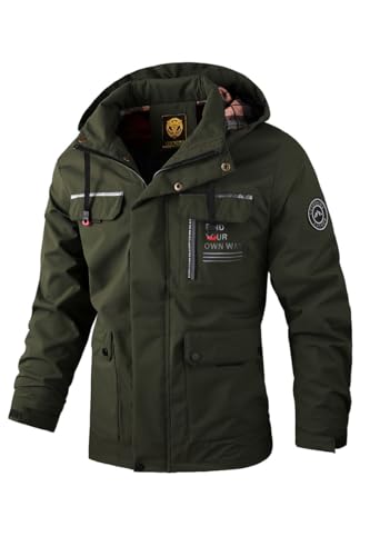 CAKERS Bergsportjacke Herren Frühling Herbst Softshelljacke Herren Mehrere Taschen Design Sport Jacke Herren Winddichte Funktionsjacke Dünnschliff Einfarbig Langarm Jacke Herren G-Army Green XXL von CAKERS