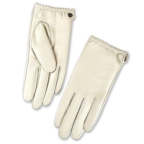 CAKERS Modische Damen-Lederhandschuhe | Warme Schaffell-Damenhandschuhe | Winddichte Winterhandschuhe Für Das Fahren Im Freien,Cremefarben,L von CAKERS
