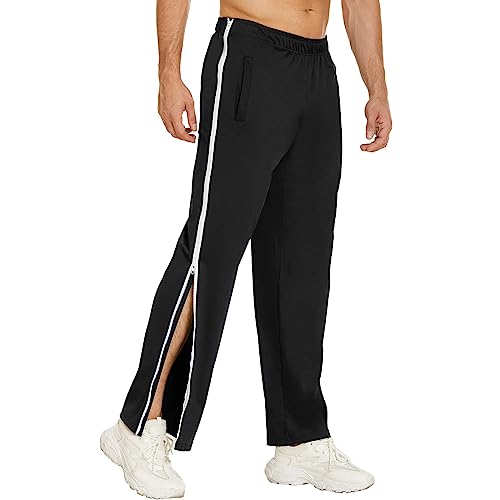 Hose Herren Trend Seitlich Zu Öffnen Sporthose Stretch Einfarbig Trainingshose Mit Durchgehendem Reissverschluss Jogginghose Regular Fit Atmungsaktiv Casual Hose Herren A-Black M von CAKERS