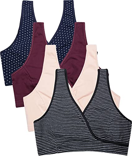 CAKEY Maternity Nursing Sleep Bra Tank Breastfeeding Pregnancy Bralette (Small, Z-Burgundy/Navy dot/stripe/nude-4Pcs) von CAKYE