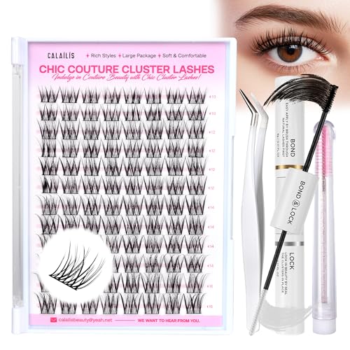 CALAILIS DIY Wimpern Extensions Set, 132 Stück D Curl Einzelne Wimpern mit Wimpernkleber und Sealer Wimpern Remover und Wimpern Applikator Lash Extension Set (CDD09) von CALAILIS