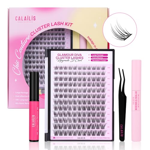 CALAILIS DIY Wimpern Extensions Set, 132 Stück D Curl Einzelne Wimpern mit Wimpernkleber und Sealer Wimpern Remover und Wimpern Applikator Lash Extension Set (DUO14-KIT) von CALAILIS