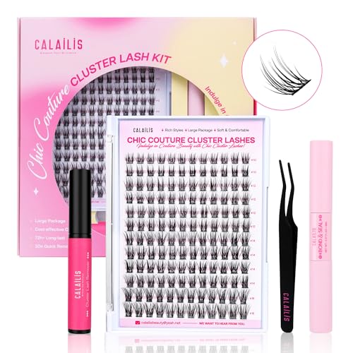 CALAILIS DIY Wimpern Extensions Set, 144 Stück D Curl Einzelne Wimpern mit Wimpernkleber und Sealer Wimpern Remover und Wimpern Applikator Lash Extension Set (CDD03-KIT) von CALAILIS