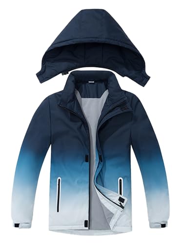 CALBOUNT Jungen Regenjacke Windbreaker Kinder Regenmantel Wasserdicht Reißverschluss Jacke mit Fleecefutter Blau 140 von CALBOUNT