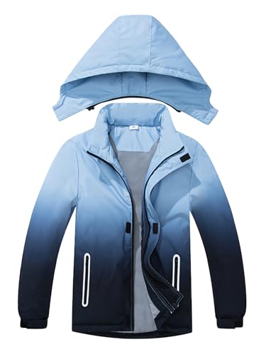 CALBOUNT Jungen Regenjacke Windbreaker Kinder Regenmantel Wasserdicht Reißverschluss Jacke mit Fleecefutter Hellblau 170 von CALBOUNT