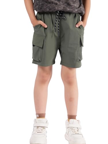 CALBOUNT Kinder Jungen Cargo Shorts Sommer Stretch Sporthose Kurz mit Elasticated Waistband Grün 170 von CALBOUNT